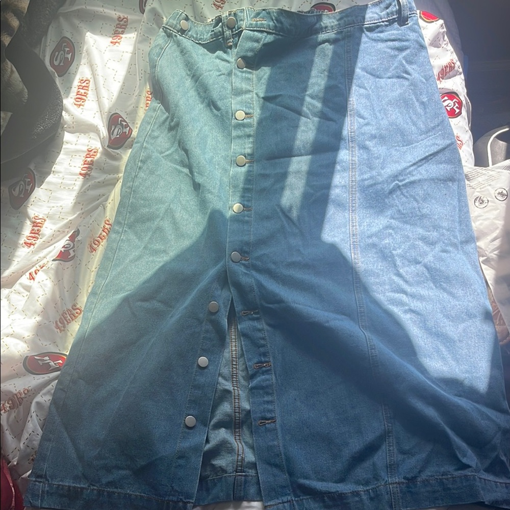 Blue Denim Button-Down Skirt